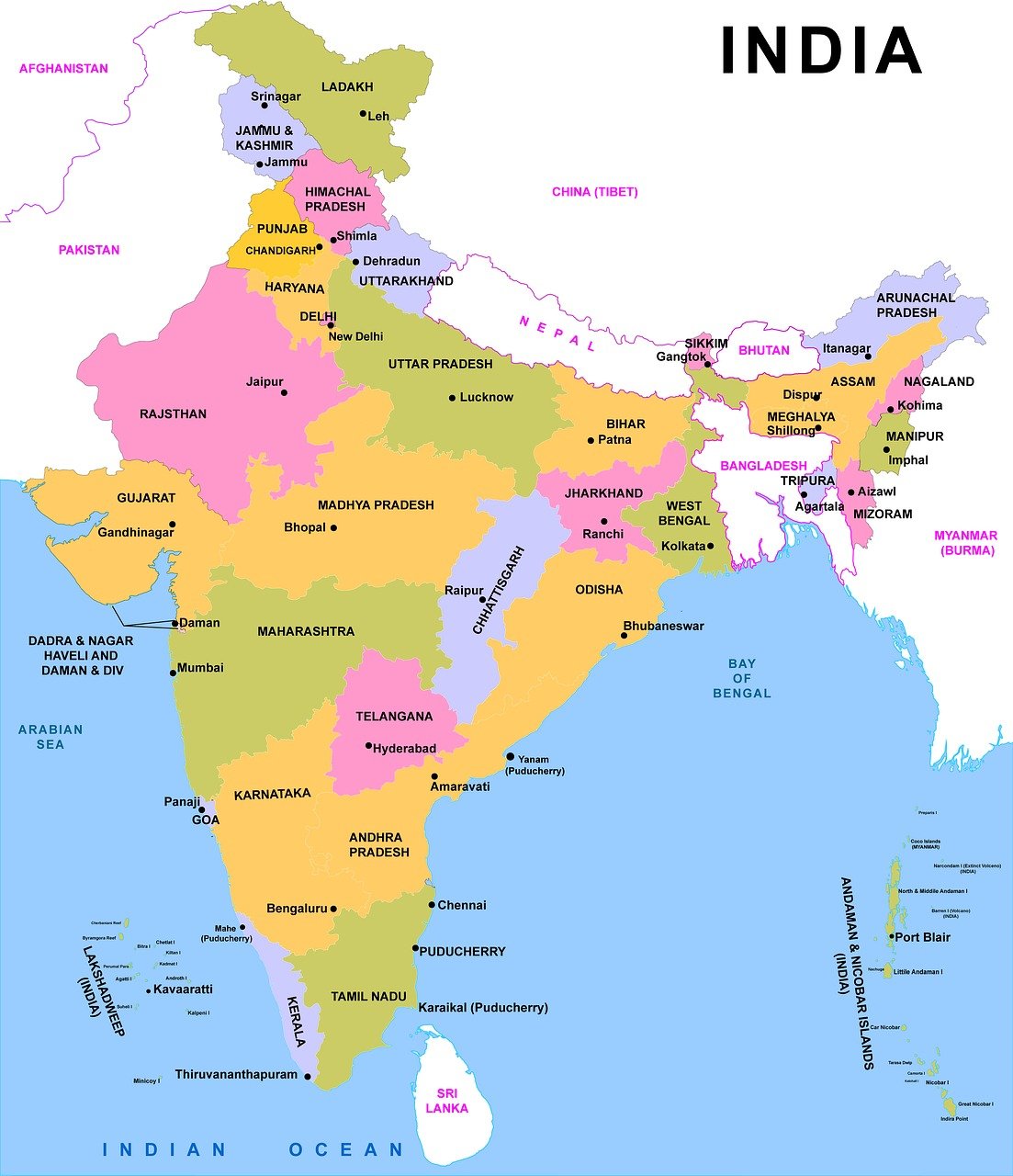 The Largest Union territory of India in terms of Area, Bordered & Population